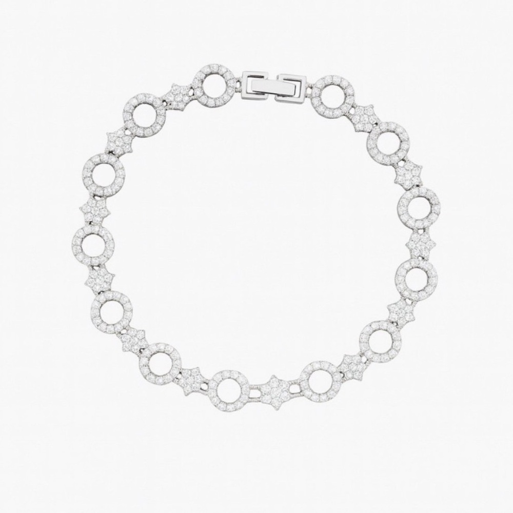 925 Sterling Silver CZ Bracelet 7" 7mm Women's Sparkle Link